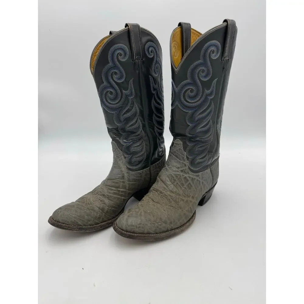 Men’s Nocona Western Cowboy Boots Black & Gray Leather Embroidered Size 8 D